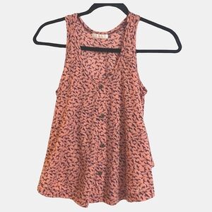 Kaitlyn Peach & Navy Blue Bird Print Tank Top Size Small